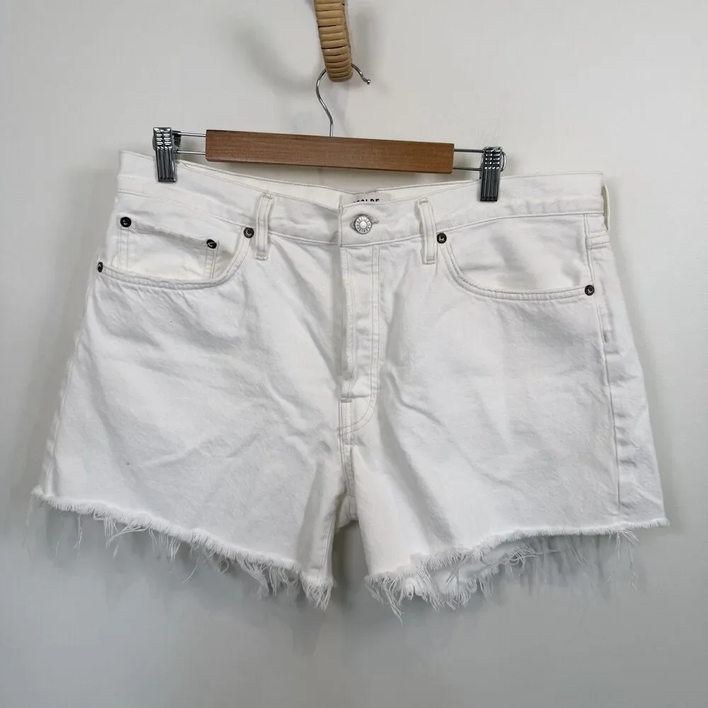 Agolde Parker Long Shorts Womens Size 32 White Vintage Cut Off Denim High Waist